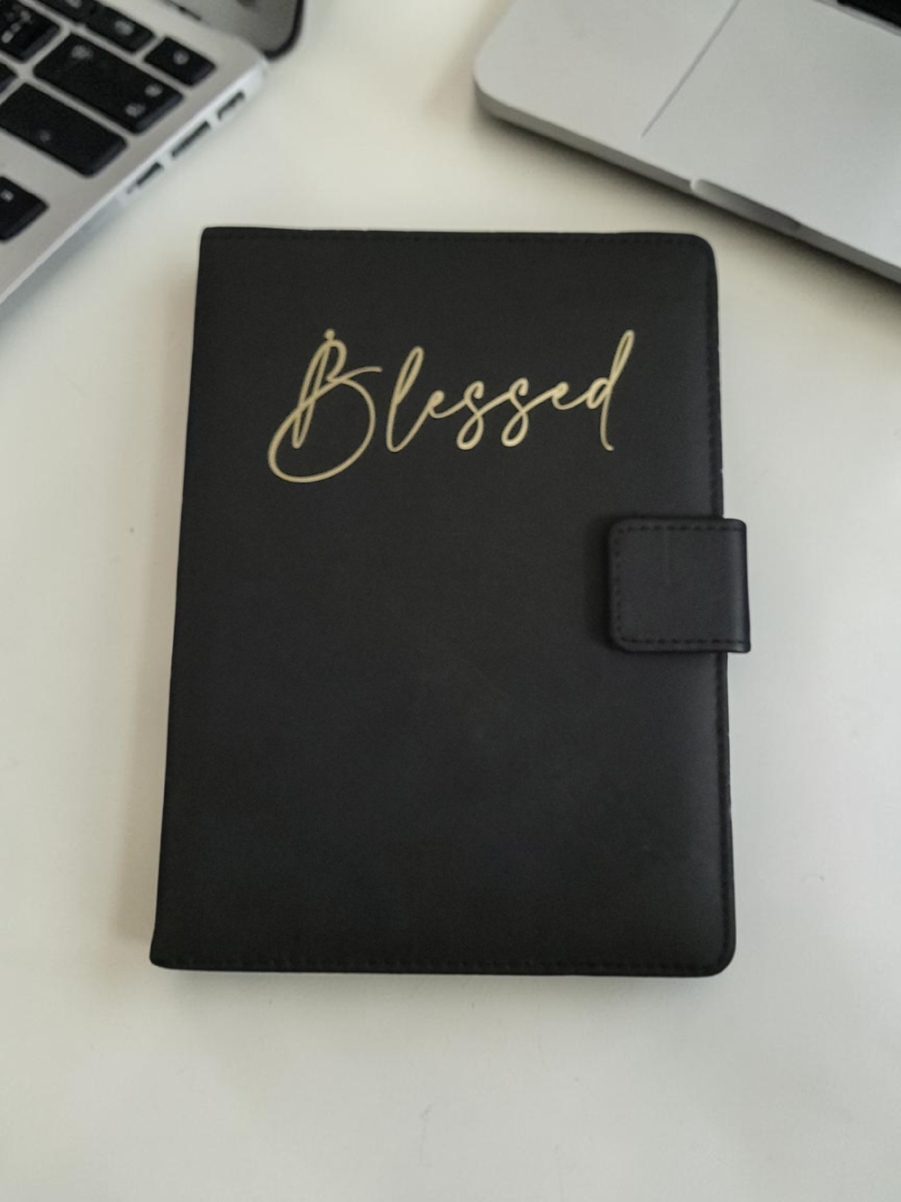 Black "Blessed" Faux Leather Journal Notebook with Gold Script